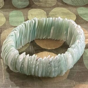 Abalone shell bracelet stacked carved shell bangle boho coastal stretch